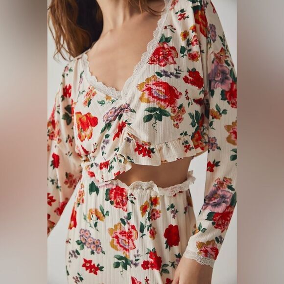 Free People intimately free on point PJ top floral crop top long sleeve XS‎ - Picture 3 of 10